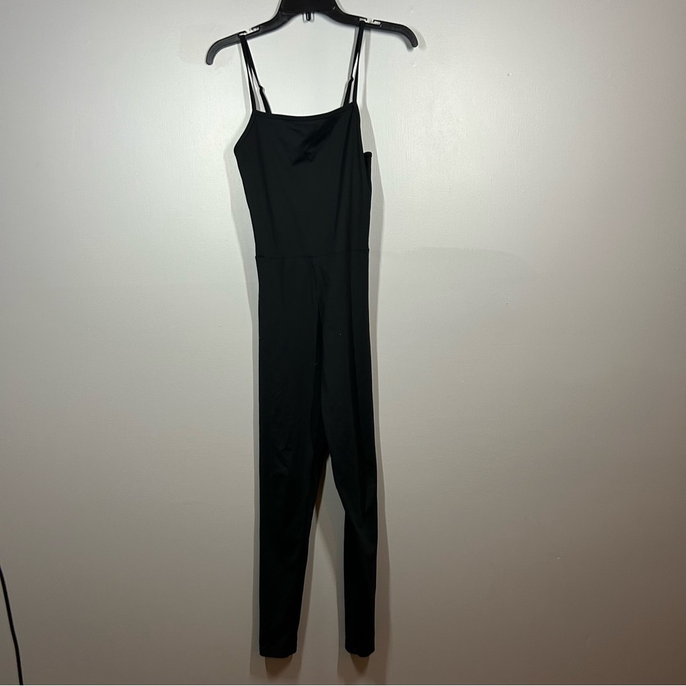 Girlfriend collective black spaghetti strap unitard size medium